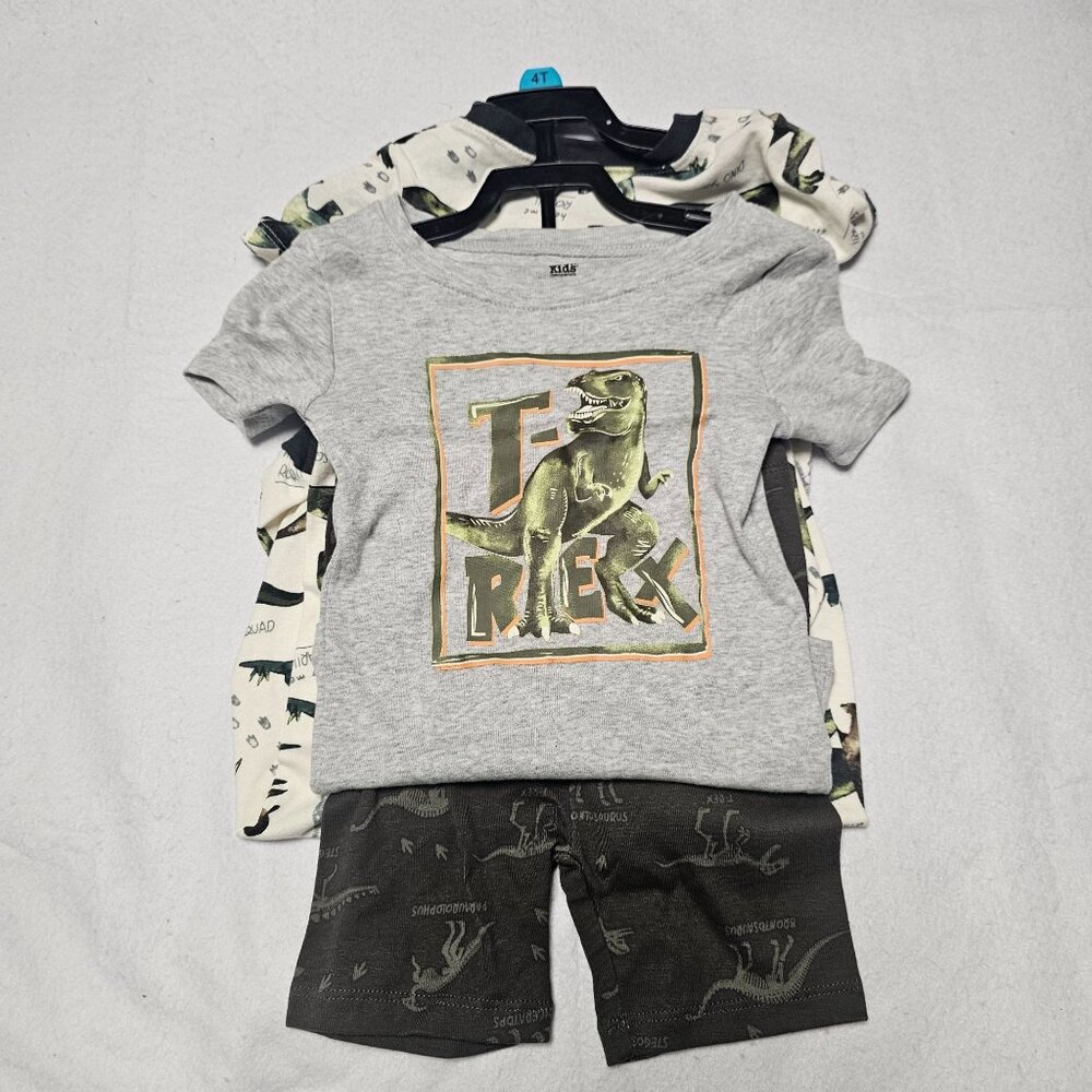 2-Piece Dinosaur Pajama Set T-Rex Print Top & Shorts Gray Multicolor Size 4T